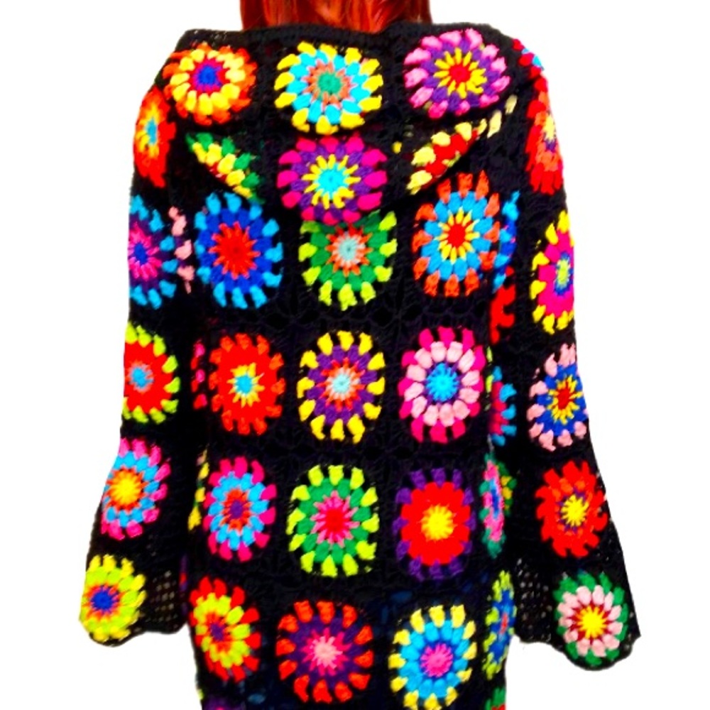 NEW unworn COTTON granny square coat Tulip-bell sleeves girlie boho